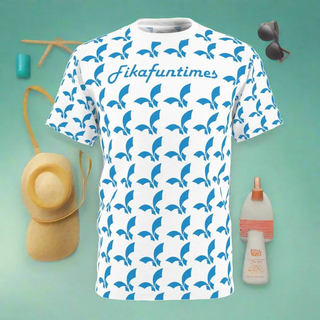 Unisex Fikafuntimes Logo Print White & Blue T-Shirt