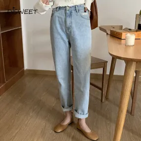 Uniwim Christmas Gift High-rise Straight-leg Jeans Woman Korean Loose Light Color Plus Size Jeans Women Spring New Harajuku Women's Jeans