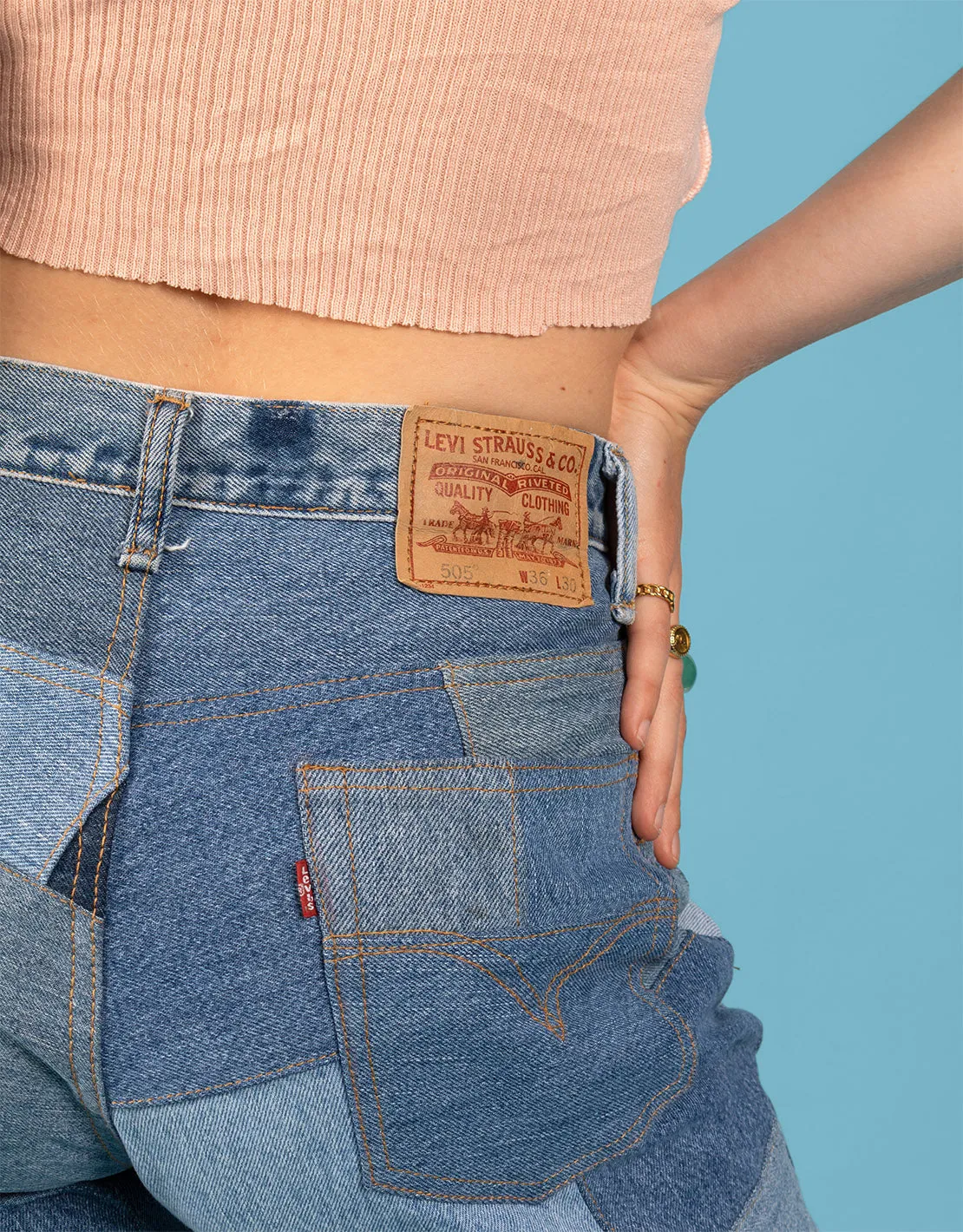 Vintage customized denim patches jeans