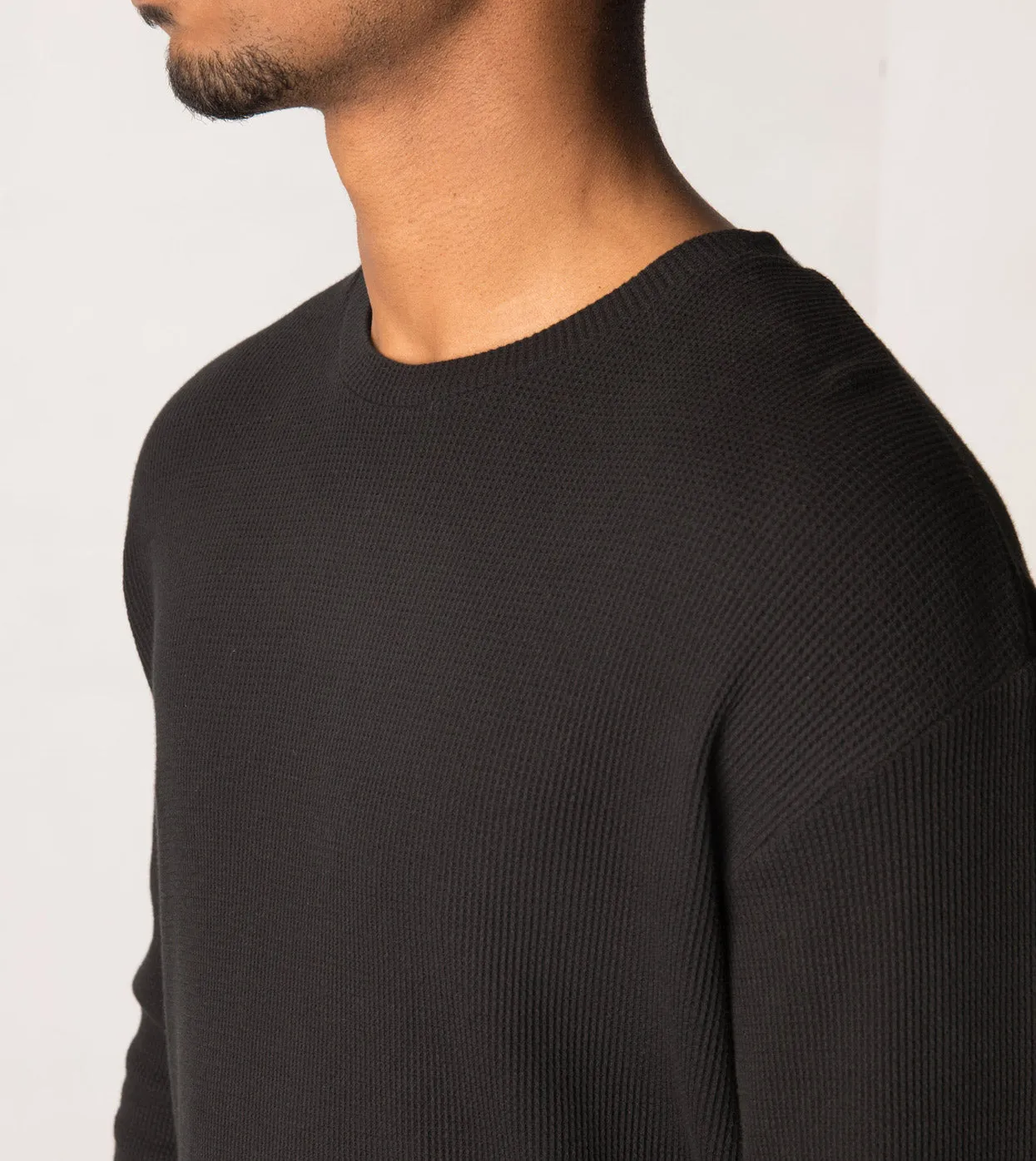 Waffle Rugger LS Tee Black