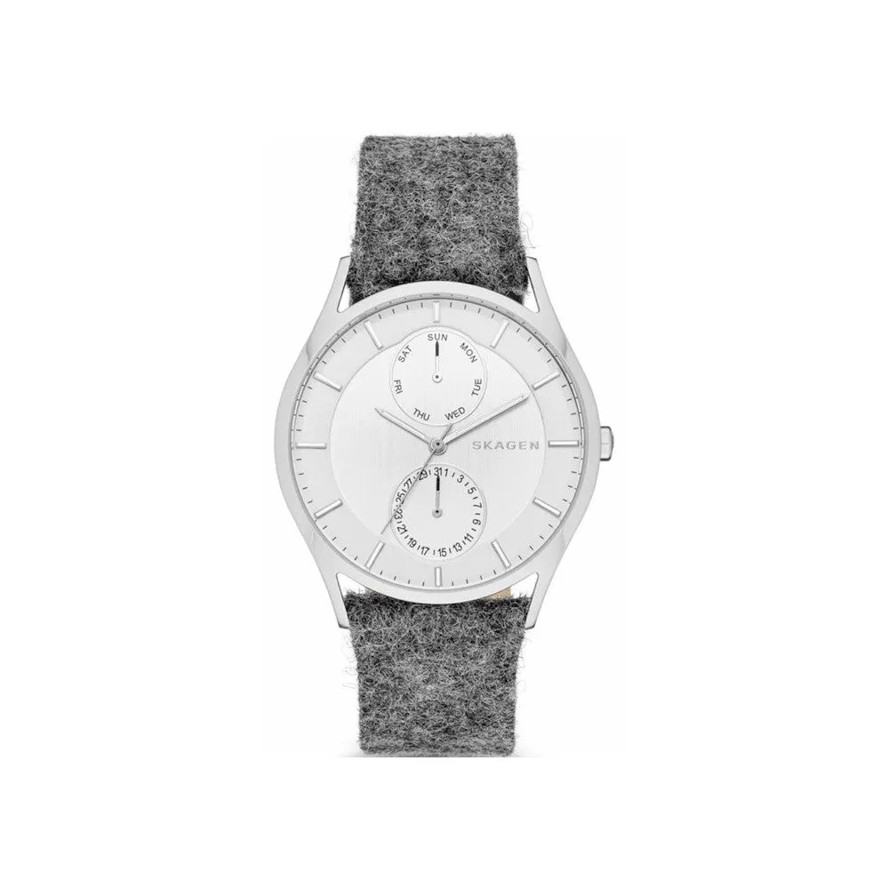 Watch Stainless with Grey Suture Leather Strap