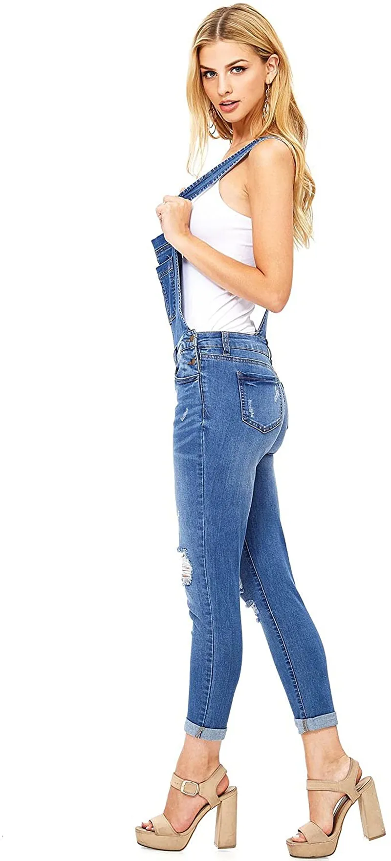 Wax Women's Juniors Ankle Length Skinny Leg Denim Overalls