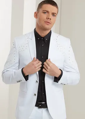 White Silver Studded Motif Blazer