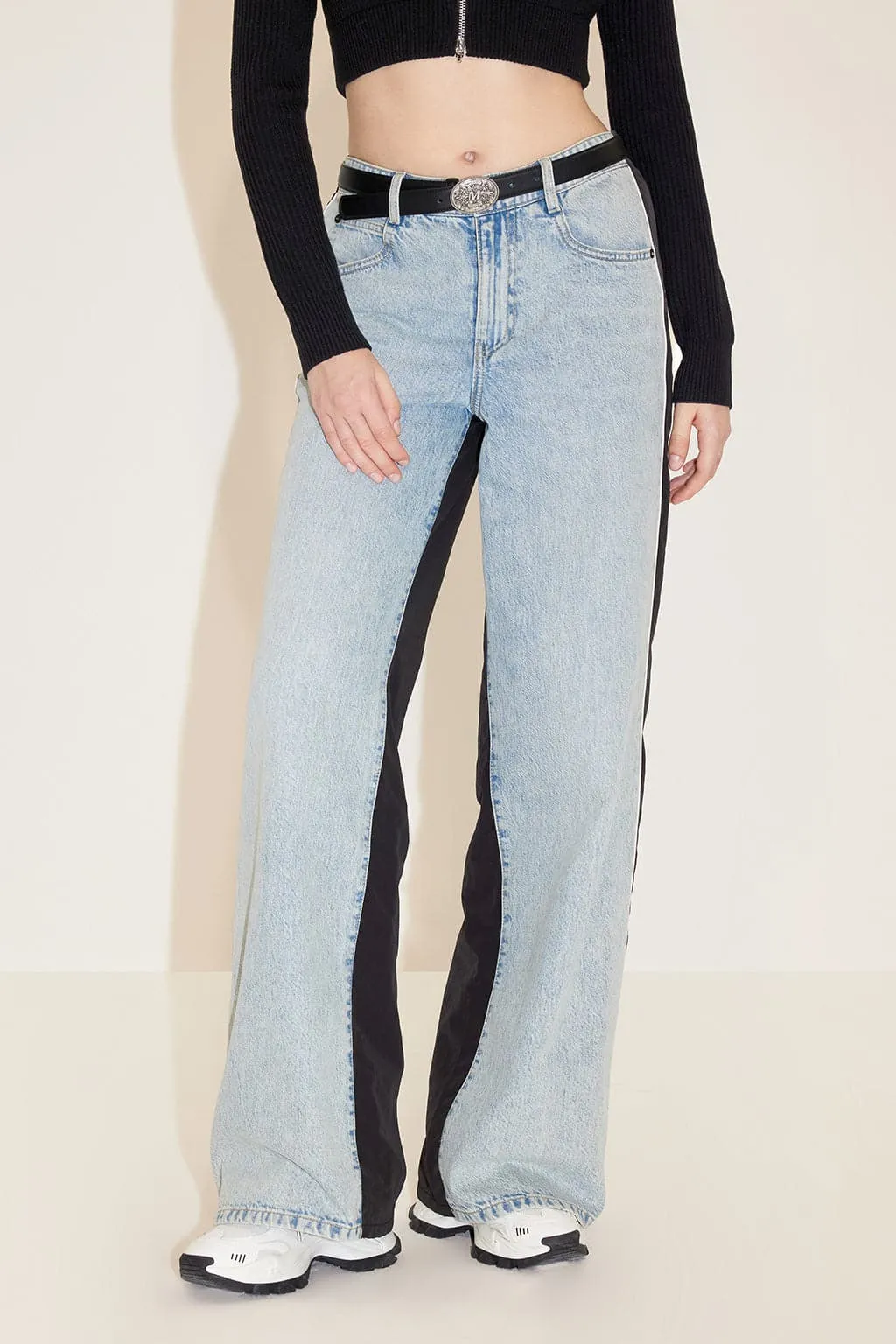 Wide Leg Jeans With Patchwork