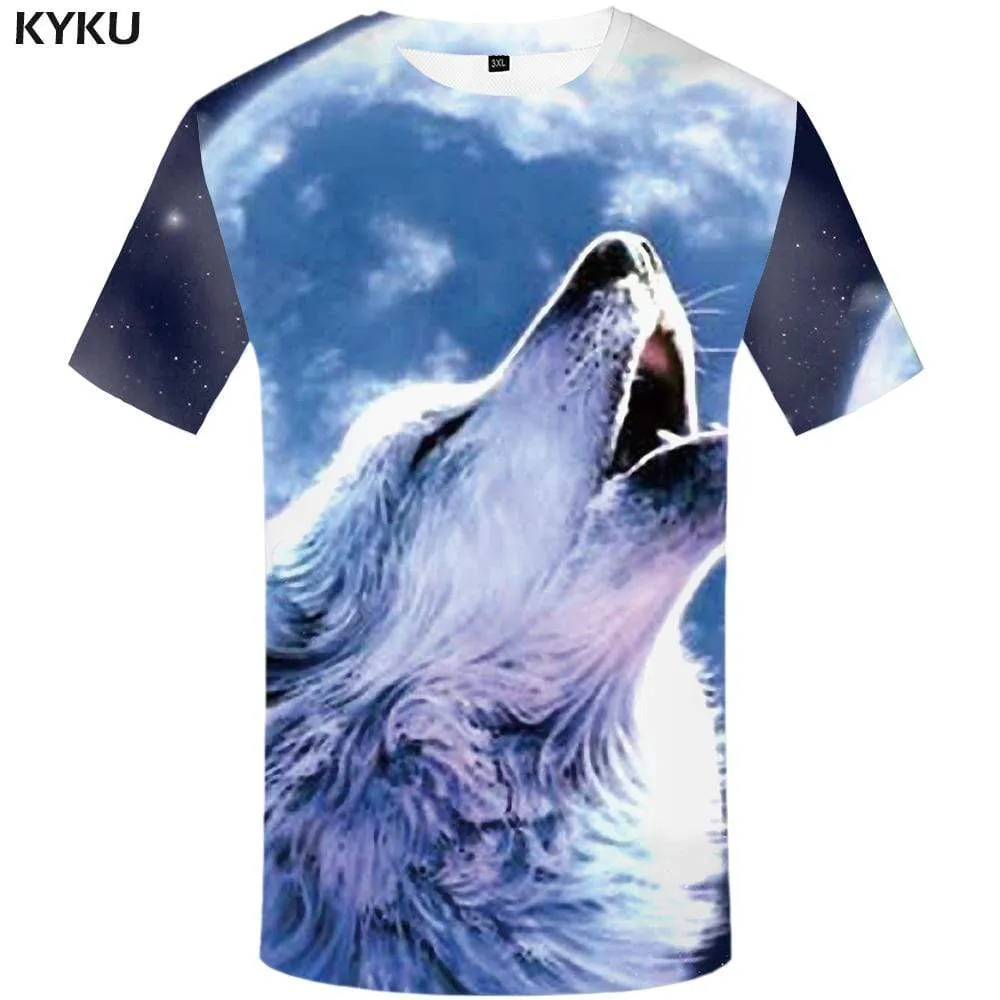 Wolf T-shirts Men Moon Tshirts Print Animal Tshirt Anime Angry T shirts Funny T-shirt 3d Mens Clothing Casual Unisex Printed