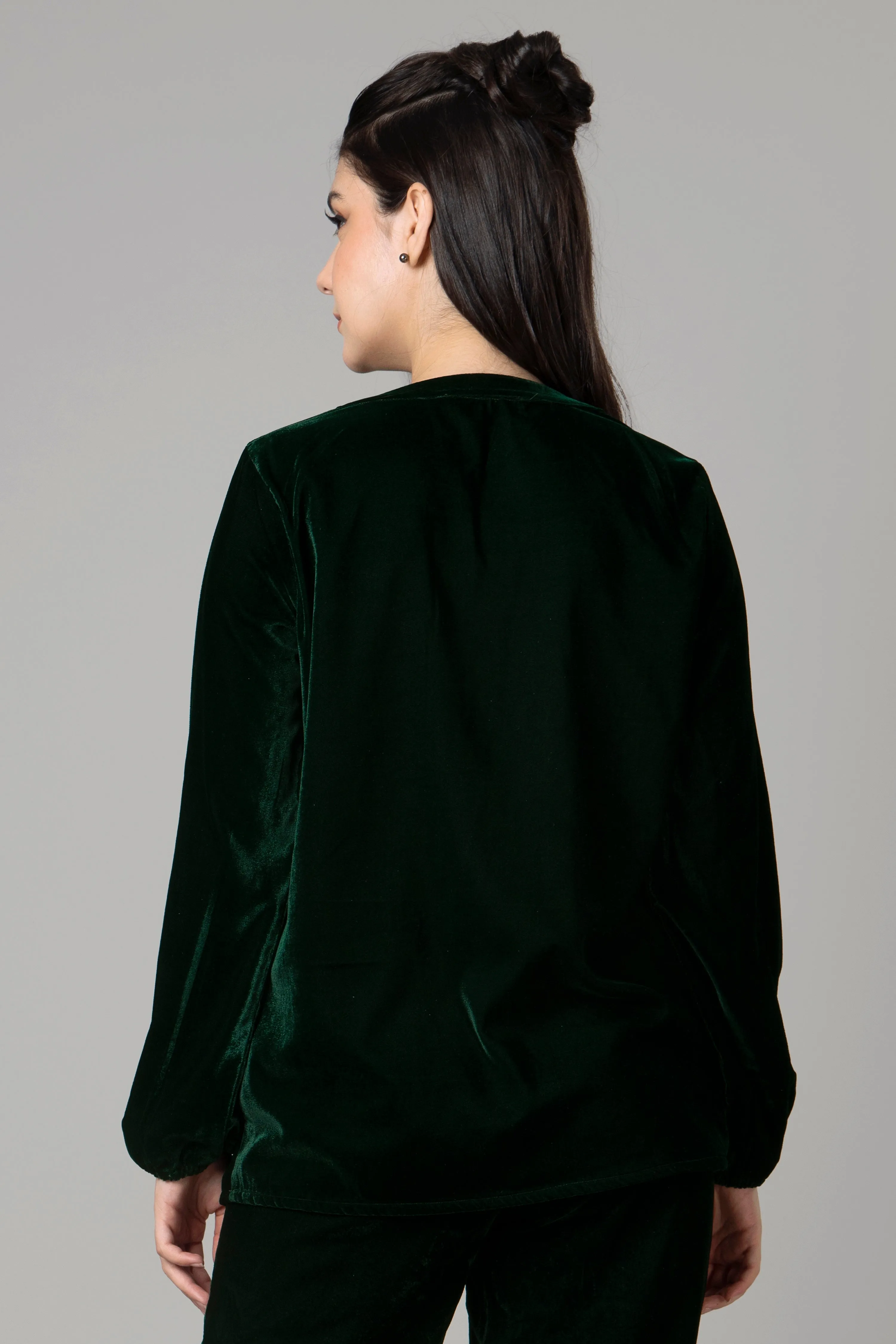 Women Green Velvet Blouson Top