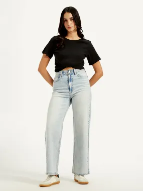 Women's High Rise Loose Fit Light-Blue Jeans