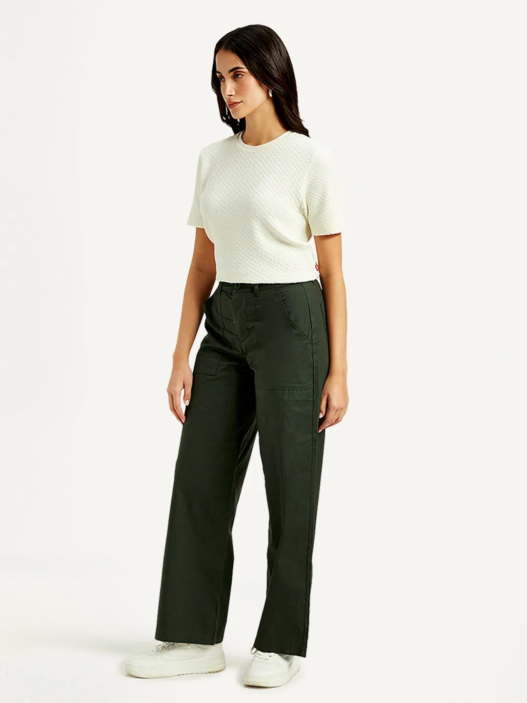 Women's High Rise Olive Straight Fit Trousers