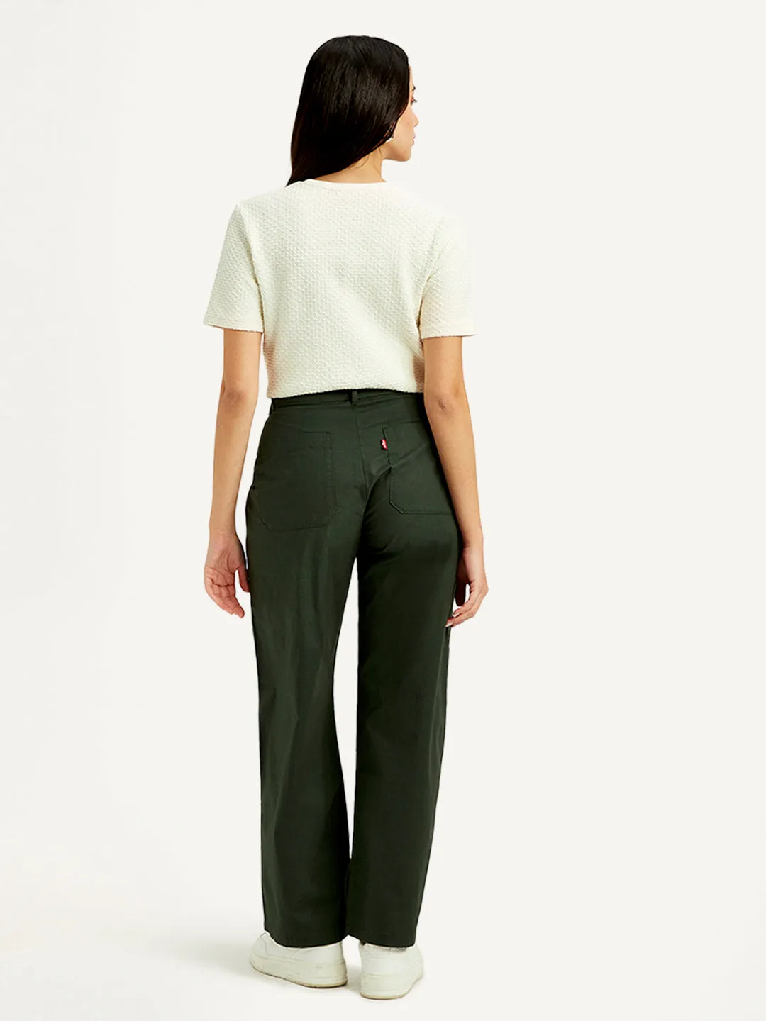 Women's High Rise Olive Straight Fit Trousers