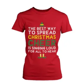 Women's X-mas Graphic Tee - Best Way to Spread Christmas Cheer Red Cotton Tshirt