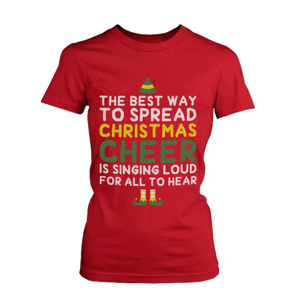 Women's X-mas Graphic Tee - Best Way to Spread Christmas Cheer Red Cotton Tshirt