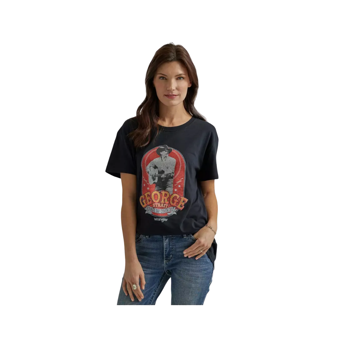 Wrangler Women's George Strait Graphic Boyfriend Fit In Jet Black T Shirt