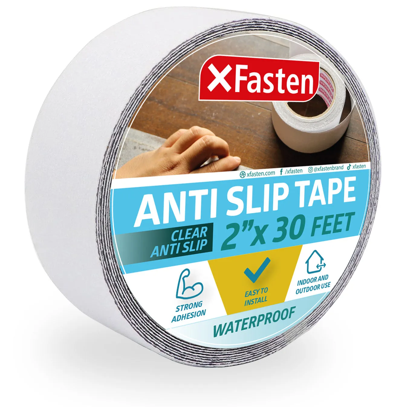 XFasten Waterproof Anti Slip Tape | 2 Inches x 30 Foot | Clear